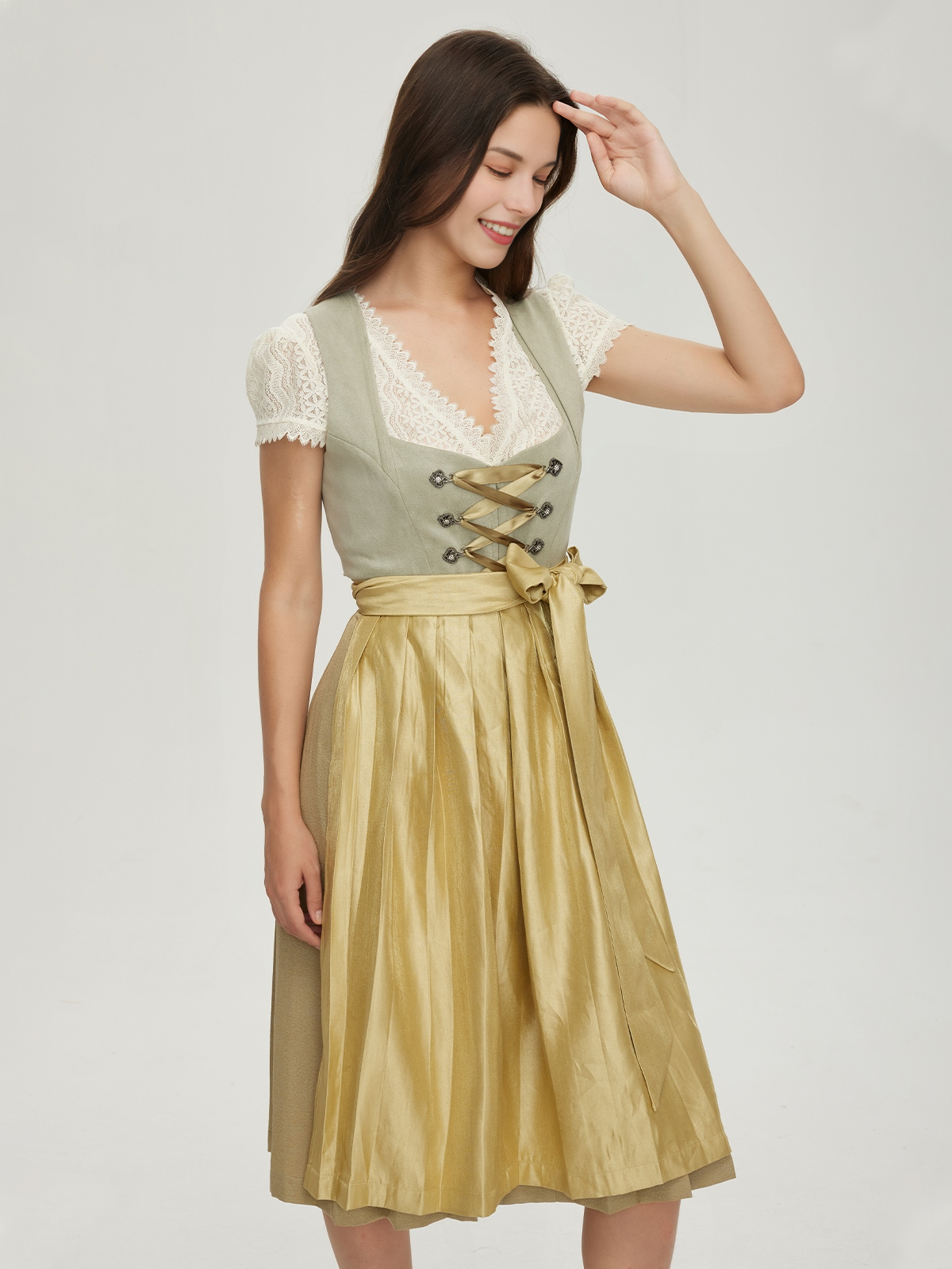 Samtdirndl Rot in Grün
