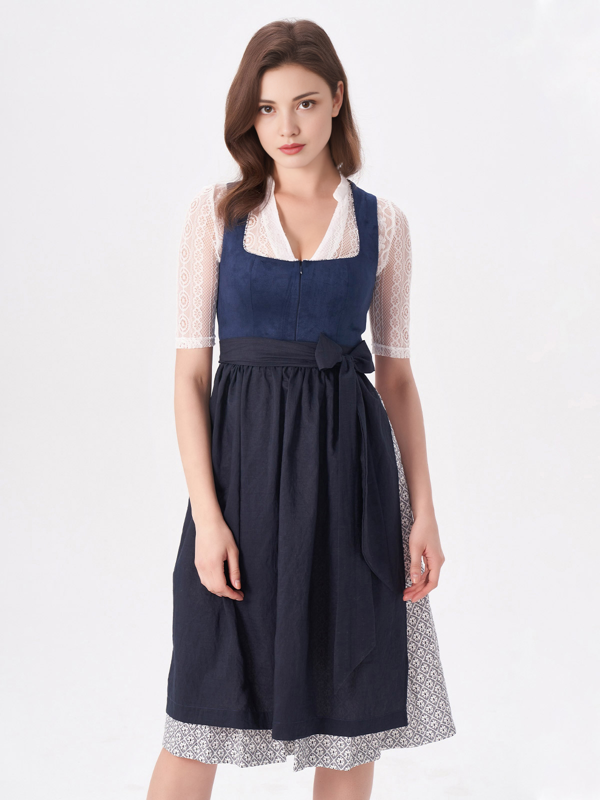 Moderne Dirndl-Bluse Langarm in Blau