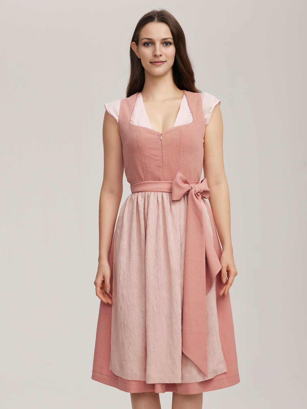 Braun Blaues Dirndl mit floralen Details
