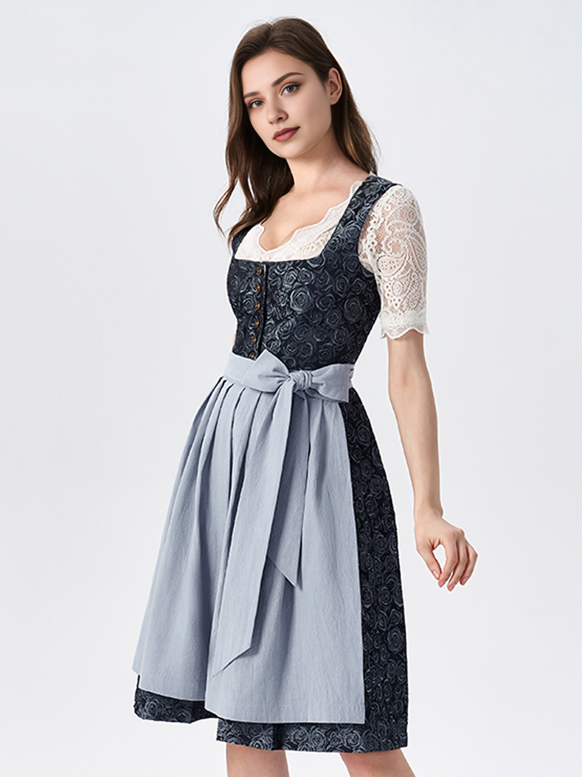 Modernes blaues Dirndl mit eleganter Silhouette