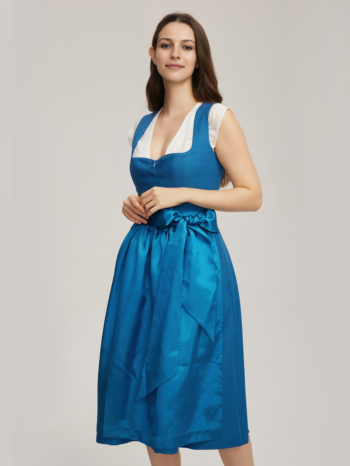 Dirndl Bluse Langarm Spitze in Blau